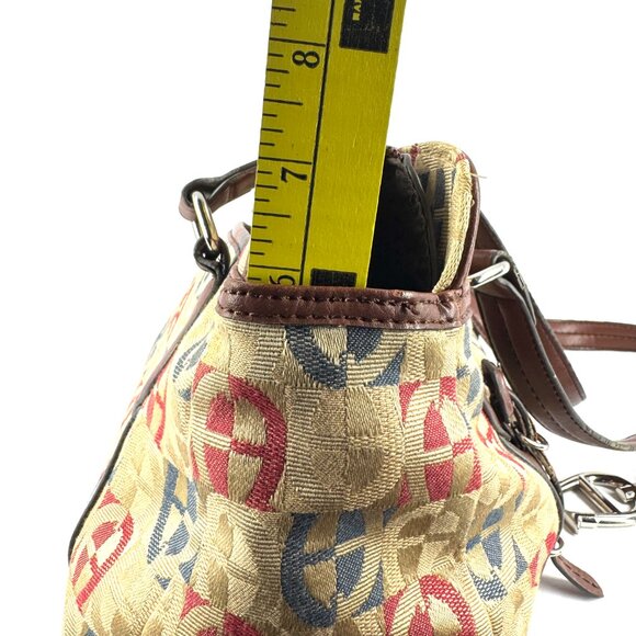 Etienne Aigner Monogram Canvas Shoulder Tote Brown Faux Leather Trim - Picture 15 of 16